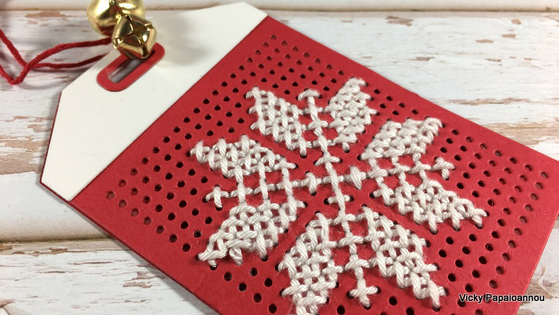 cross stitched gift tag